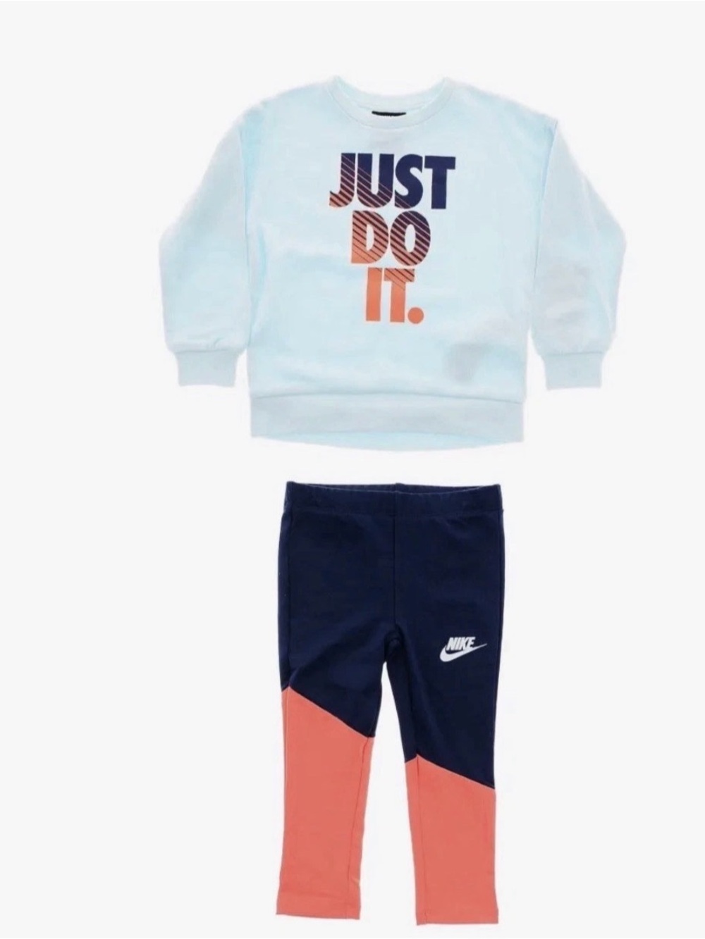 Nike Kids Light Blue Sweatshirt & Navy Leggings with Coral Panels